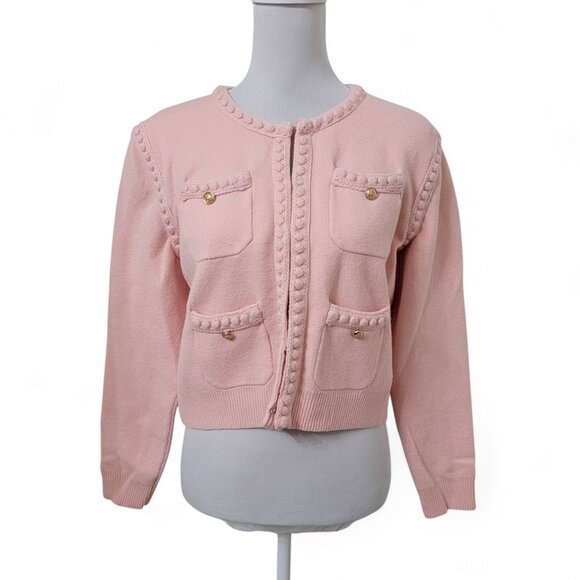 Pink Size Small Coquette Granniecore 4 Pocket Cardigan Sweater, Hook & Bar Close - Picture 1 of 11